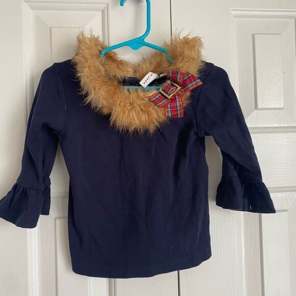 Janie and Jack Girls Faux‎ Fur Collar Shirt Navy Size 3 - Picture 1 of 7